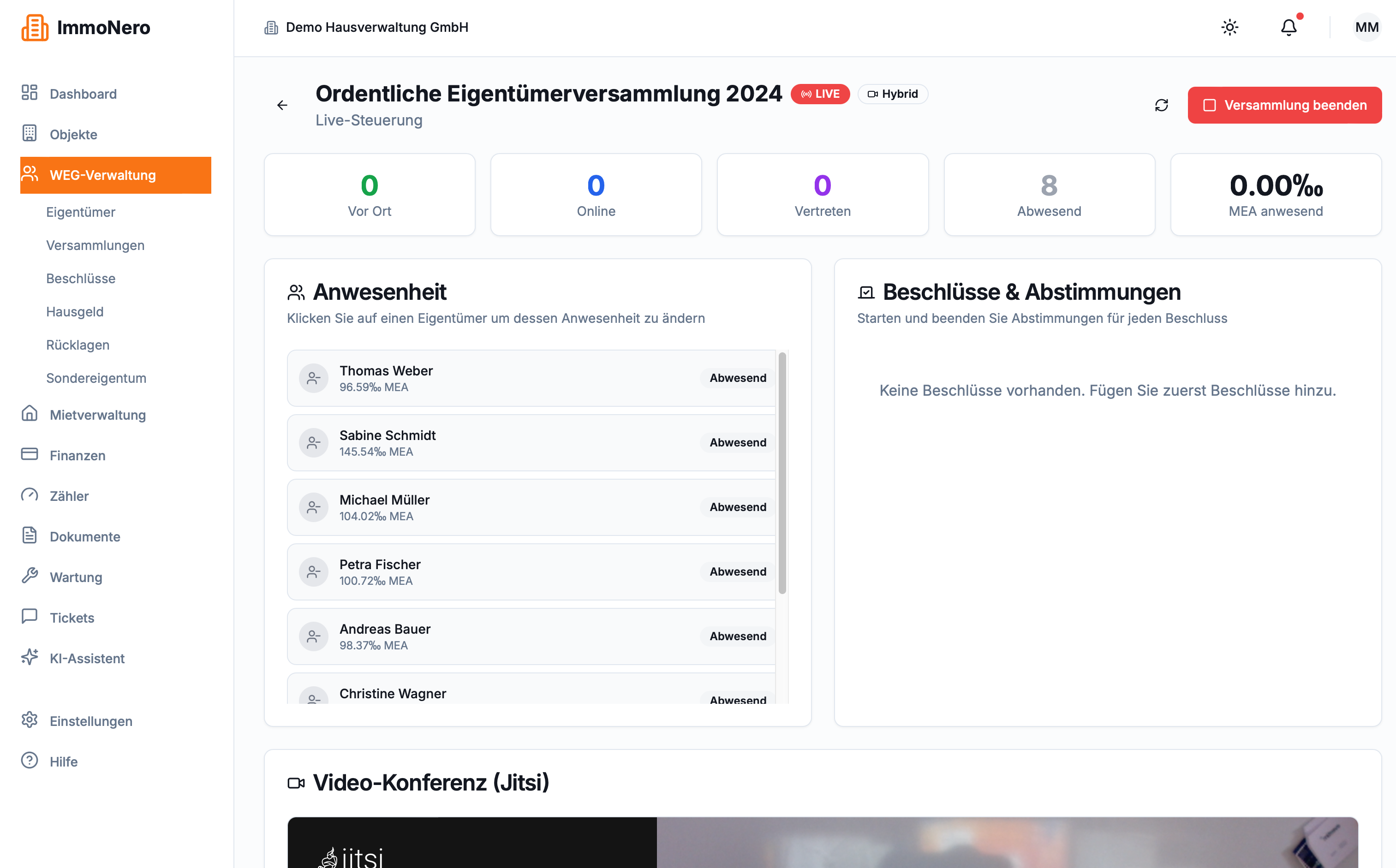 WEG Versammlung Live - Übersicht